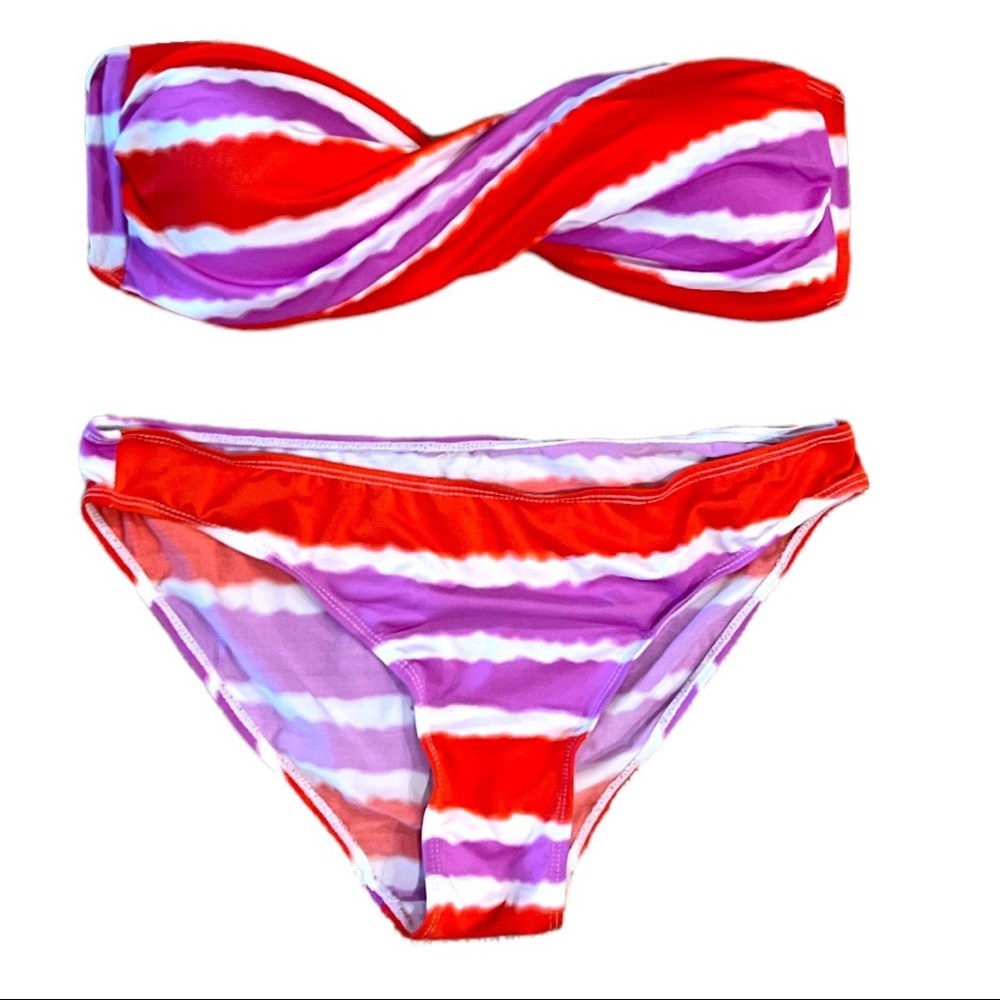 Multicolor red pink white two pieces swimsuit wired top bikini Sz L